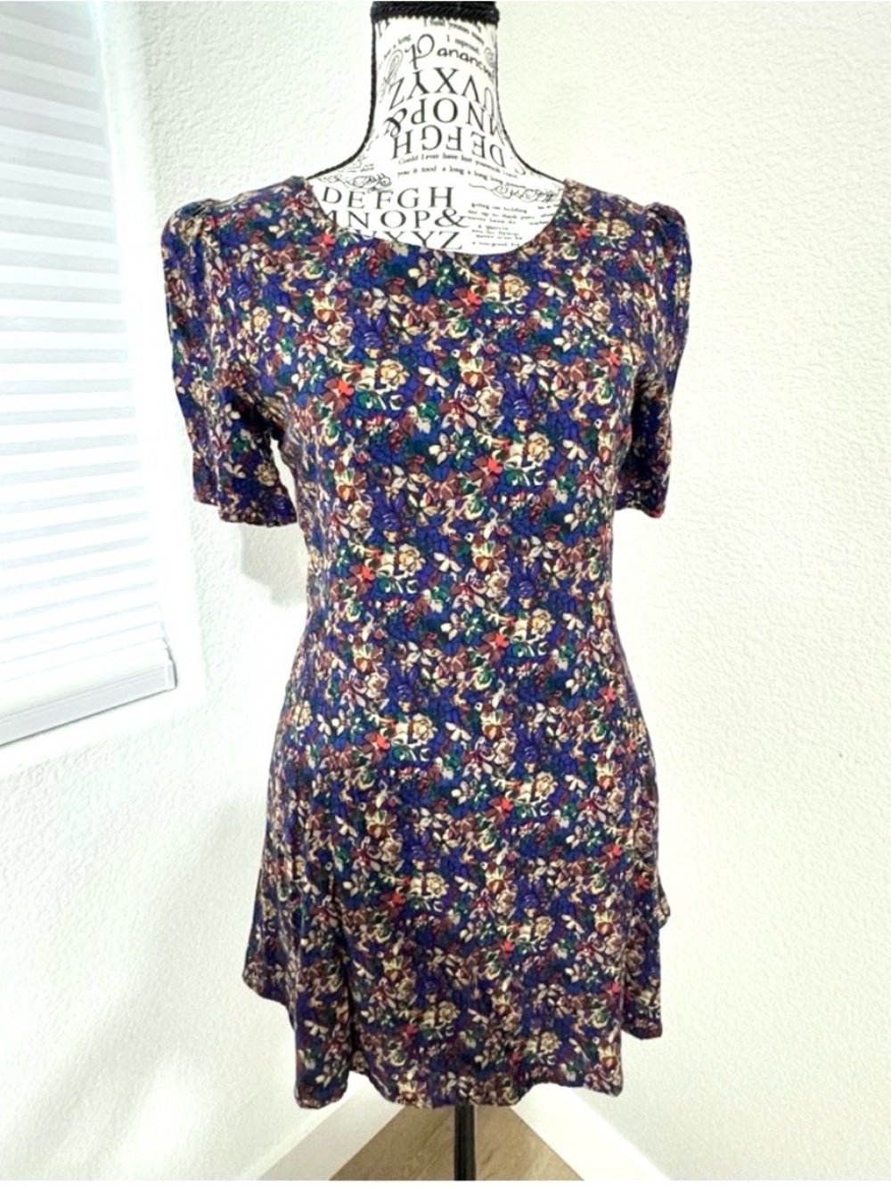Vintage 90s Floral Mini Dress – Navy Multicolor, Fit & Flare